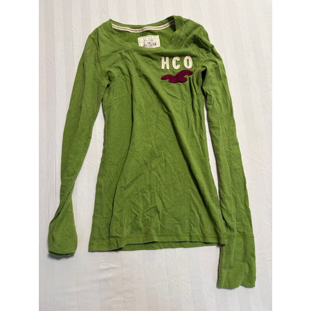 Y2K Hollister Green Long Sleeve Logo Tee S